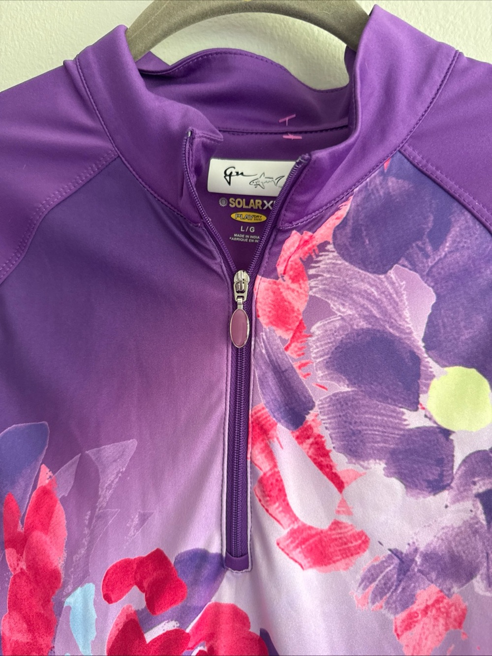 Greg Norman Solar XP Purple Floral Quarter-Zip Performance Golf Top large - Picture 4 of 10